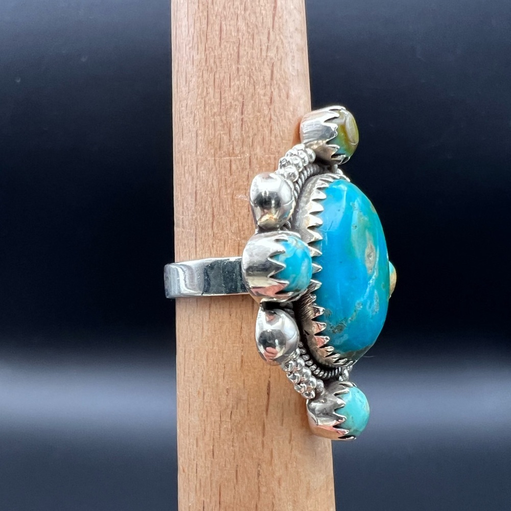 Sterling Silver Southwestern Turquoise Cluster Ring - Picture 2 of 8